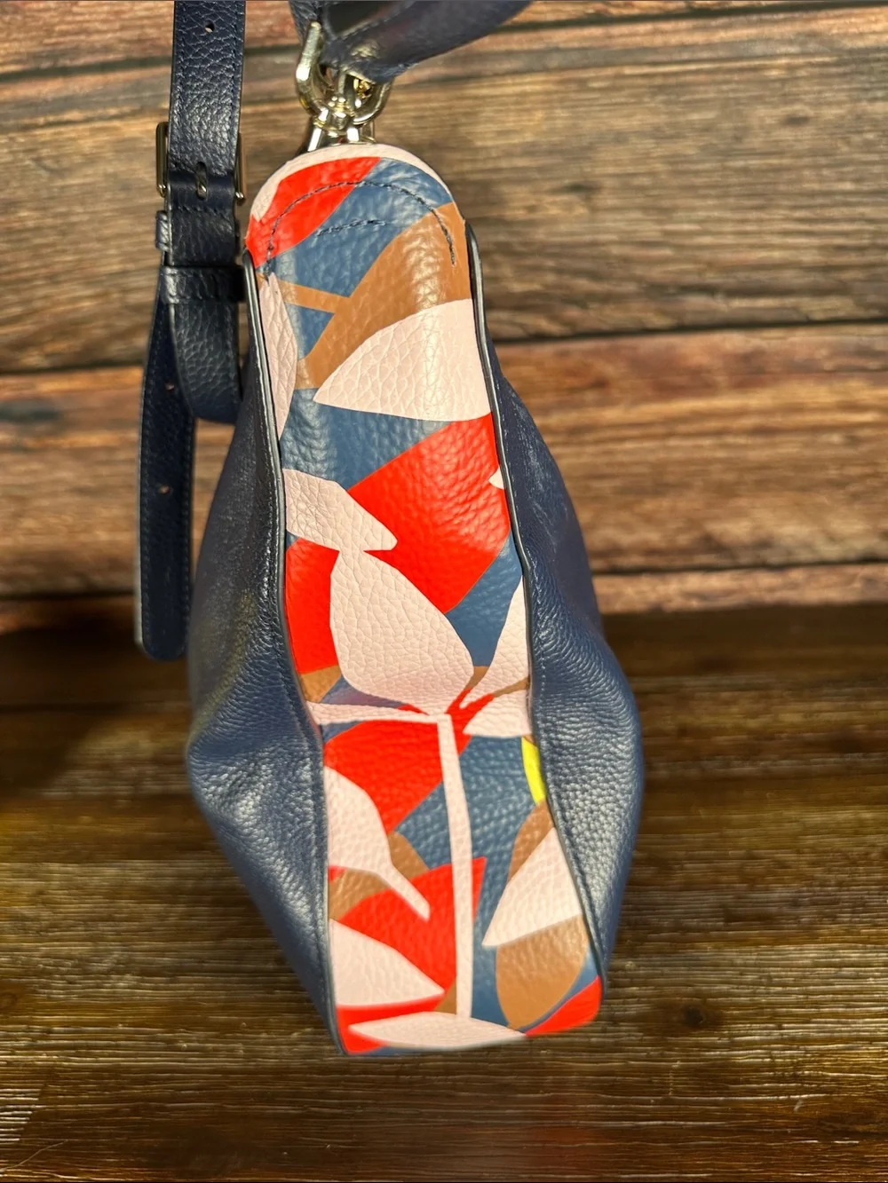 Kate Spade Kailee Tropical Toss shoulder bag in Navy Blue with Colorful pattern